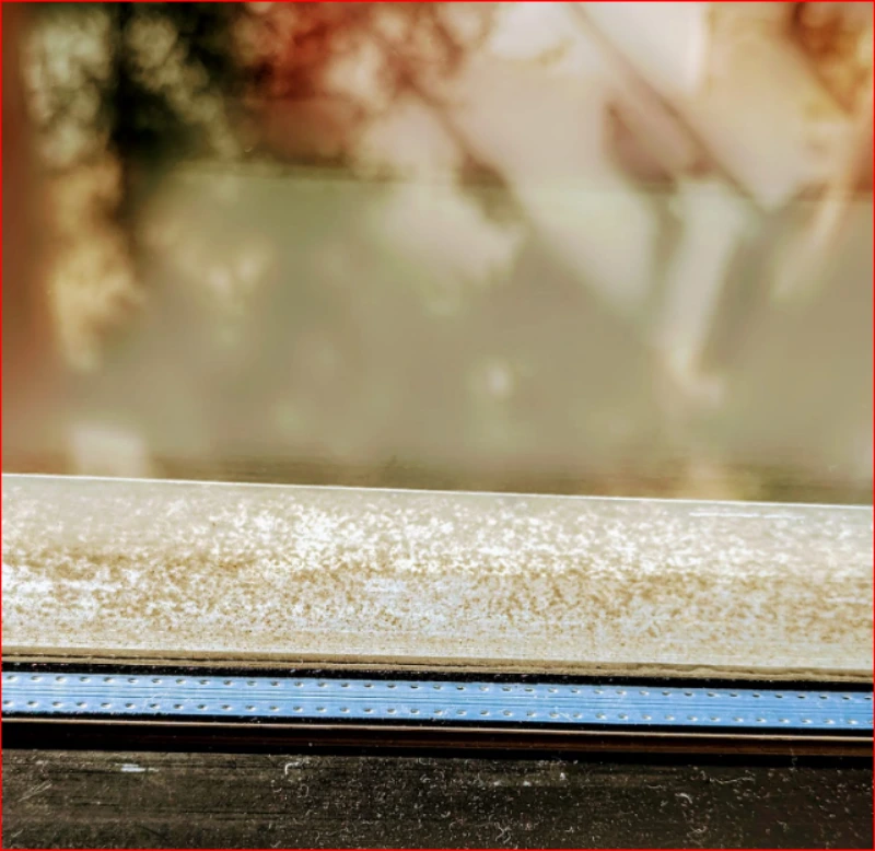 Pollen dust collected on a window sill and track